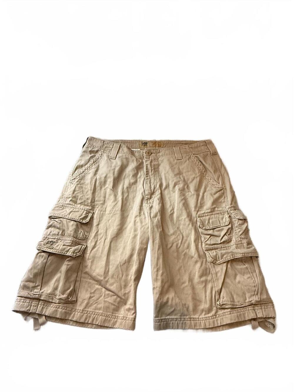 Lee Dungarees Mens Cargo Shorts 34 Tan Loose Fit Multi Pocket Cotton Tech Y2K